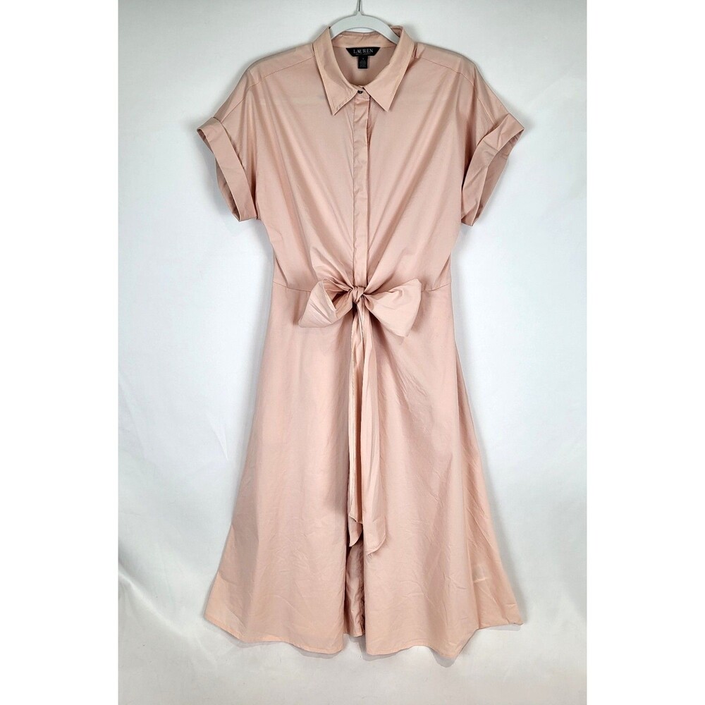 Lauren Ralph Lauren Pale Blush Tie-Waist Shirt Midi Dress